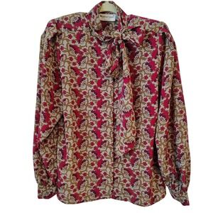 Vintage 70s‎ Weathervane Blouse Size 4 Floral Long Sleeve Neck Bow Secretary